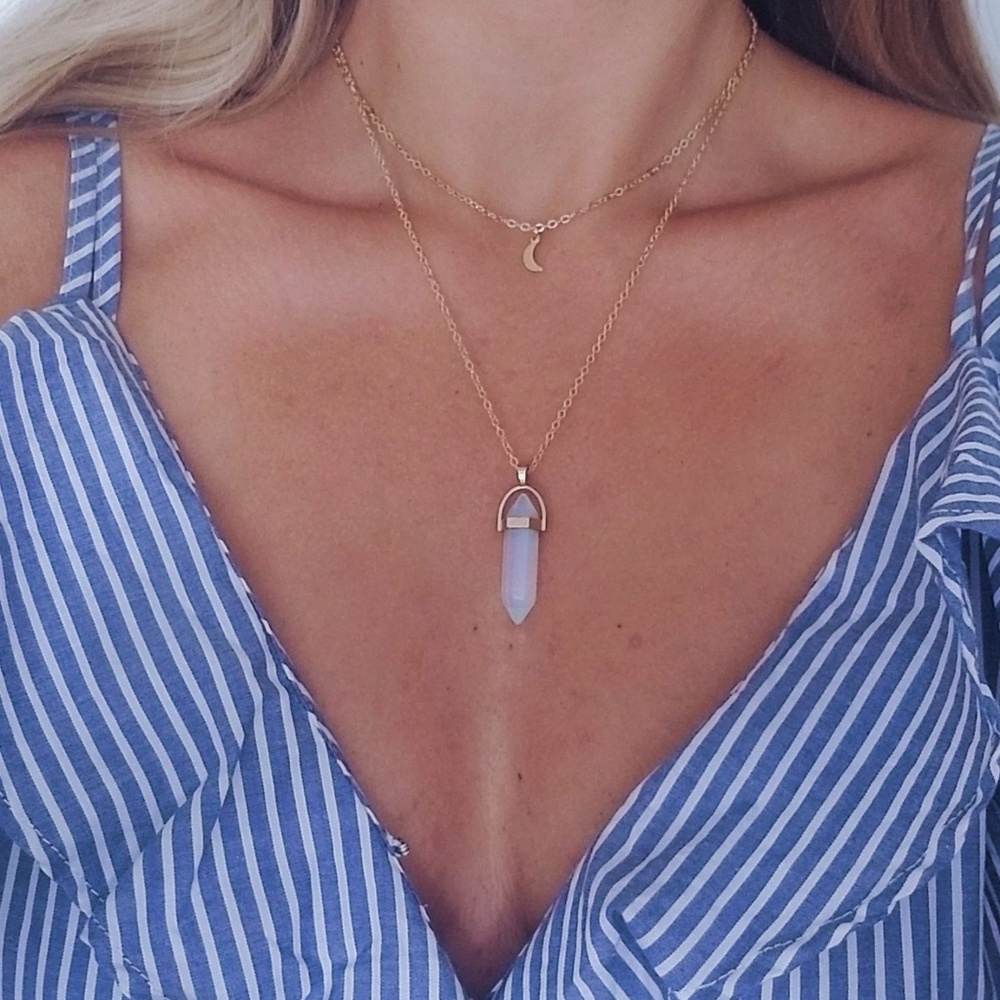5 for $25 Moon and Clear Crystal Pendant Necklace - Picture 1 of 4
